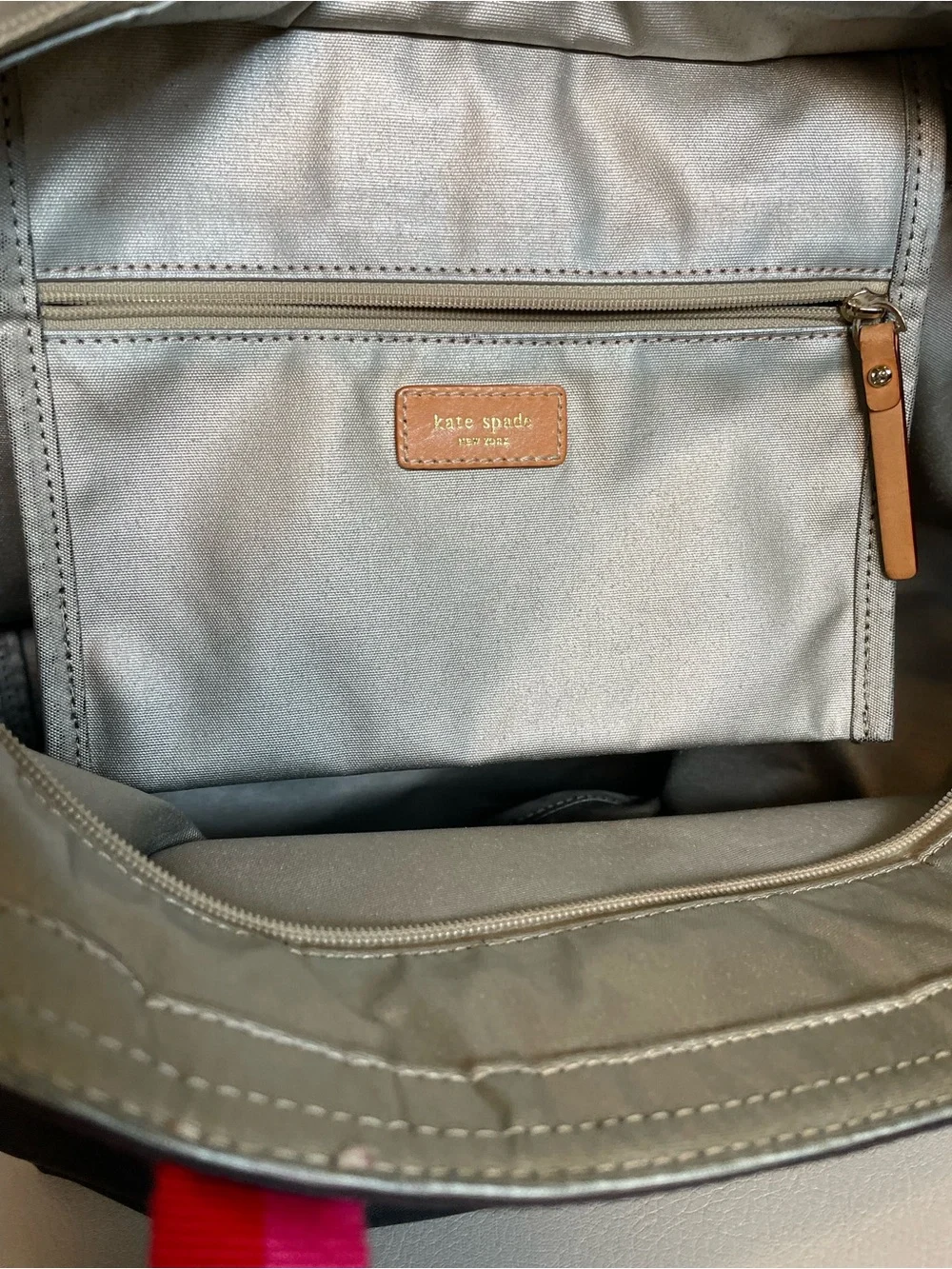 kate spade black tote with pink and red trim